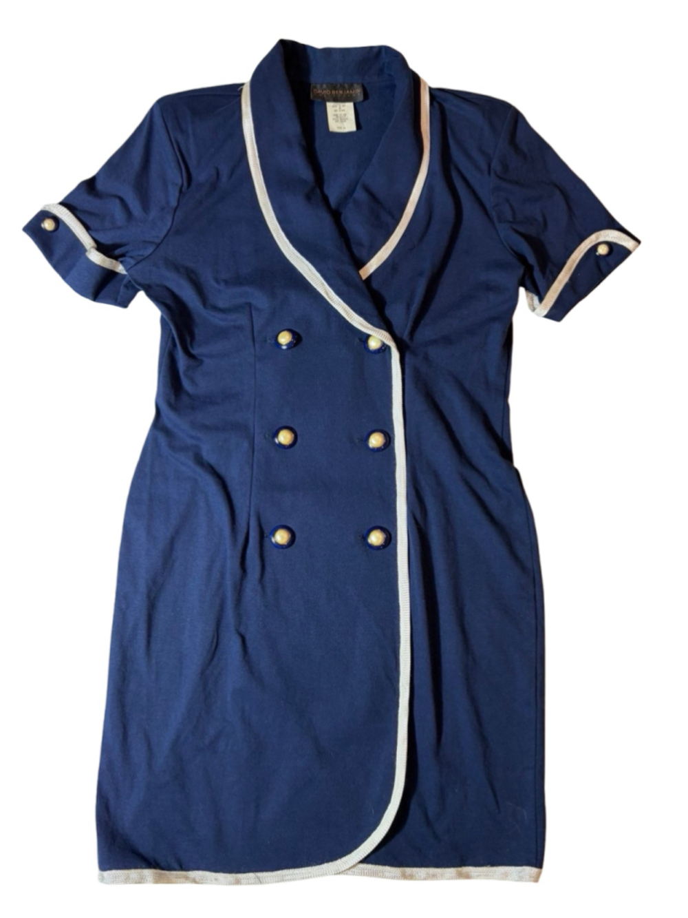 Vintage David Benjamin Navy Sailor Dress Size 14 Nautical Double Breasted USA